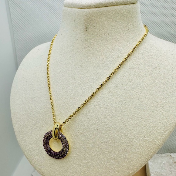 NEW! Kendra Scott Mikki Purple Mauve Ombre Gold Pave Short Pendant Necklace - Picture 4 of 15